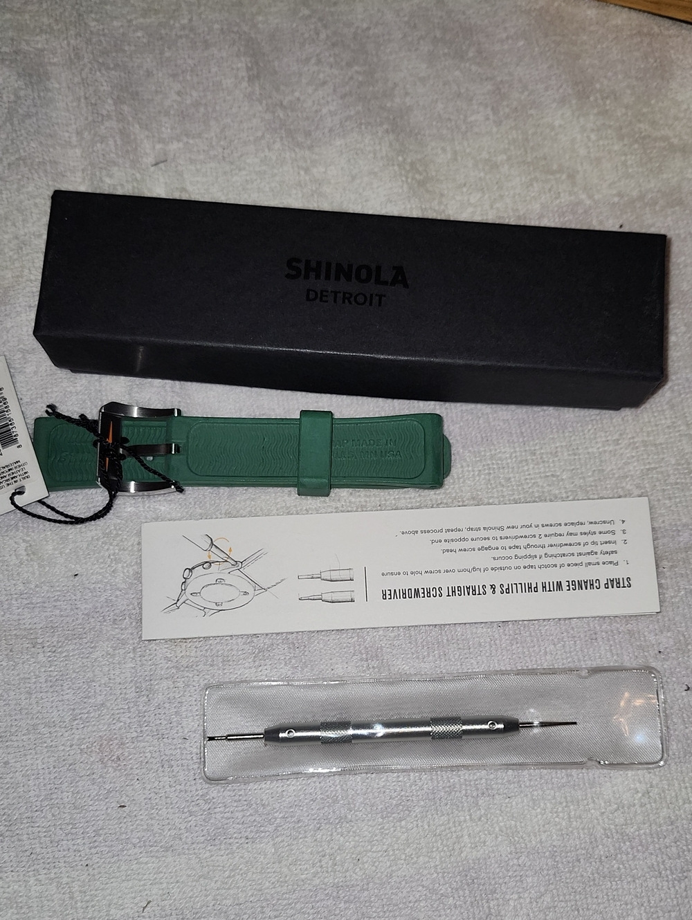 Shinola Green Leather Watch Strap with Stainless Buckle